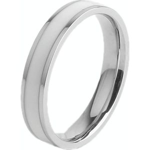 4 PCS Simple Black White Epoxy Couple Ring Women Titanium Steel Ring Jewelry  Size: US Size 5(White Glue Silver)