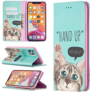 Gekleurd tekenpatroon onzichtbaar magnetische horizontale flip PU lederen hoes met houder & kaartslots & portemonnee voor iPhone 11 Pro(Cat)