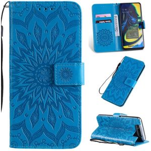 Gedrukt afdrukken zonnebloem patroon horizontale Flip PU lederen case voor Galaxy A80  met houder & kaartsleuven & portemonnee & Lanyard (blauw)