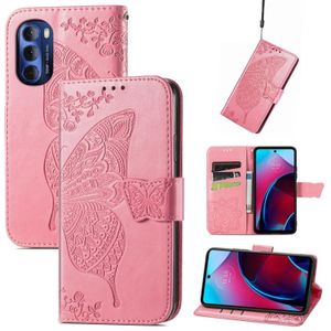For Motorola Moto G Stylus 5G 2022 Butterfly Love Flower Embossed Leather Phone Case(Pink)
