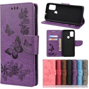 Voor Motorola Moto G30 Butterflies Embossing Horizontale Flip Lederen Case met Houder & Card Slots & Portemonnee (Paars)