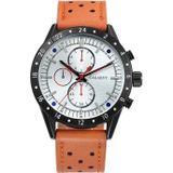 CAGARNY 6828 modieuze multifunctionele stijl Quartz horloge met leder Band & GMT tijd & kalender & goed verlicht Display voor mannen Sport (witte venster rode naald)