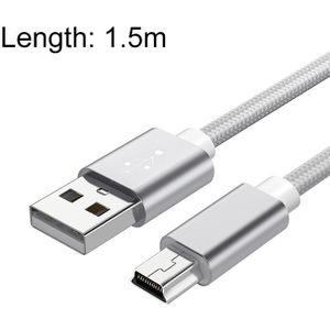 5 stks Mini USB naar USB Een geweven gegevens / laadkabel voor MP3  Camera  Auto DVR  Lengte: 1.5m (Silver)