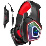 V1 3 5 mm RGB kleurrijke lichtgevende draadcontrole gaming headset  kabellengte: 2.2m (Zwart Rood)