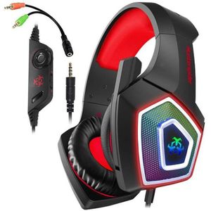 V1 3 5 mm RGB kleurrijke lichtgevende draadcontrole gaming headset  kabellengte: 2.2m (Zwart Rood)