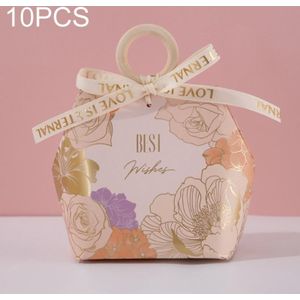 10PCS Wedding Supplies Wooden Ring Portable Wedding Gift Candy Box  Style: Pink+Wood Ring+Ribbon(Large)