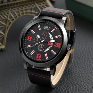 SOKI Heren Zakelijk Legering Quartz Horloge Sieraden Set (Zwart Rood)