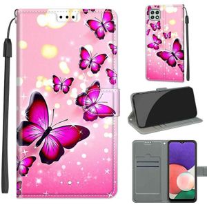 Voltage Coloured Drawing Magnetic Clasp Horizontal Flip PU Leather Case with Holder & Card Slots For Samsung Galaxy A22 5G(C03 Gradient Pink Flying Butterflies)