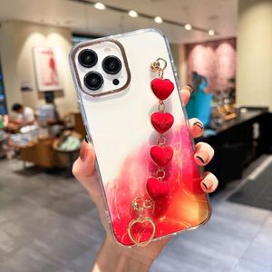 Gold Halo Marble Pattern Case with Love Bracelet For iPhone 14 Pro Max(Red)