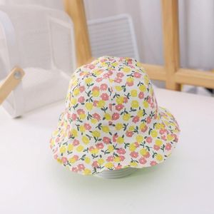 C0503 bloemen patroon dubbelzijdig kan dragen baby pot hoed kinderen afdrukken visser hoed  grootte: ongeveer 50cm (geel binnen + lichtgroen)