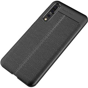 Voor Huawei P20 Pro Litchi textuur dekken zachte TPU beschermende back cover(Black)