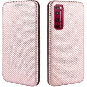 Voor Huawei nova 7 Pro 5G Carbon Fiber Texture Magnetic Horizontal Flip TPU + PC + PU Lederen case met kaartsleuf(roze)