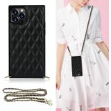 Elegant Rhombic Pattern Microfiber Leather + TPU Shockproof Case met Crossbody Strap Chain voor iPhone 12 Pro Max