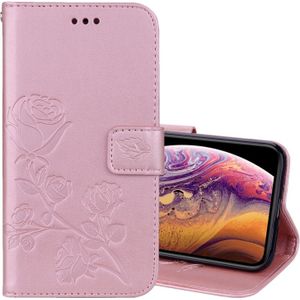 Rose relif horizontale Flip PU lederen case voor iPhone XS Max  met houder & kaartsleuven & portemonnee (Rose goud)