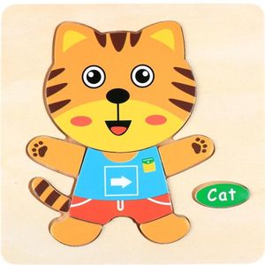 5 PCS Kinderen Houten 3D Puzzel Baby Educatieve Vroeg Onderwijs Speelgoed (Kitten)