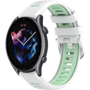 Voor Amazfit GTR 3 Pro 22 mm kruistextuur twee kleuren siliconen stalen gesp horlogeband (wit + groenblauw)