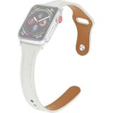 Lederen vervangende band met stalen knop voor Apple Watch Series 6 & SE & 5 & 4 44mm / 3 & 2 & 1 42mm(Wit)