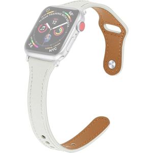 Lederen vervangende band met stalen knop voor Apple Watch Series 6 & SE & 5 & 4 44mm / 3 & 2 & 1 42mm(Wit)