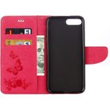 Voor iPhone 8 Plus & 7 Plus vlinders relif horizontale Flip lederen draagtas met houder & Card Slots & portemonnee & Lanyard(Magenta)