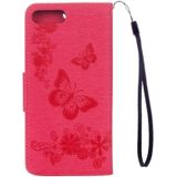 Voor iPhone 8 Plus & 7 Plus vlinders relif horizontale Flip lederen draagtas met houder & Card Slots & portemonnee & Lanyard(Magenta)