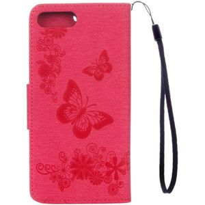 Voor iPhone 8 Plus & 7 Plus vlinders relif horizontale Flip lederen draagtas met houder & Card Slots & portemonnee & Lanyard(Magenta)