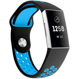 Tweekleurige ronde gat siliconen polsband horloge band voor Fitbit charge 3  polsband grootte: 130-195mm (blauw)