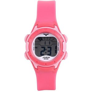 Jnew 9688-6 kinderen multifunctionele kleurrijke achtergrondverlichting waterdicht sport elektronisch horloge (rose rood)