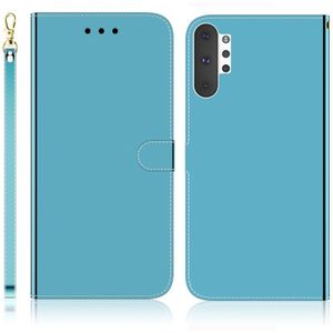 Voor Galaxy Note 10 + gemiteerd spiegel oppervlak horizontale Flip lederen draagtas met houder & kaartsleuven & portemonnee & Lanyard (blauw)
