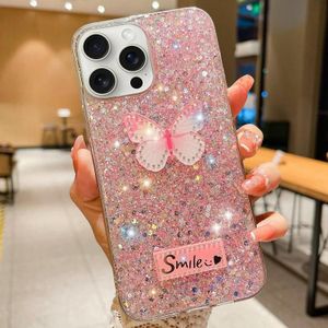 Voor iPhone 15 Pro Max Starry Sequin Strass Vlinder Epoxy TPU Telefoonhoesje