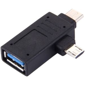 USB-C / Type-C Male + Micro USB Male naar USB 3.0 vrouwelijke Adapter(zwart)