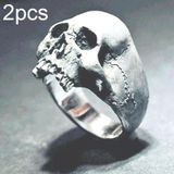 C56213 2 stks Punk Vintage Skull Ring Horror Skull Ring Mannen Gift  Maat: 13 (Zilver)