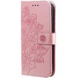 Voor Samsung Galaxy S23 5G 7-bloemblaadje bloemen relif lederen telefoonhoes (ros goud)