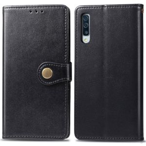 Voor Galaxy A70s Retro Solid Color Leather Buckle Phone Case met Lanyard & Photo Frame & Card Slot & Wallet & Stand Function(Zwart)