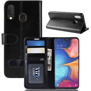 R64 textuur n fold horizontale Flip lederen case voor Galaxy A20e  met houder & kaartsleuven & portemonnee (zwart)