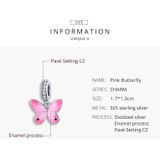 S925 Sterling Silver Pink Butterfly Hanger DIY Bracelet Ketting Accessoires