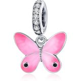 S925 Sterling Silver Pink Butterfly Hanger DIY Bracelet Ketting Accessoires