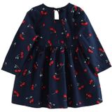 Girl Dress Kinderen Jurk Meisjes Lange Mouw Plaid Jurk zachte katoenen zomer prinses jurken baby meisjes kleding  maat:130cm (Royal Blue Cherry)