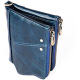 3533 lang gek paard textuur koeienhuid lederen opvouwbare anti-magnetische RFID portemonnee Clutch tas voor mannen  met kaartsleuven (blauw)