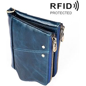 3533 lang gek paard textuur koeienhuid lederen opvouwbare anti-magnetische RFID portemonnee Clutch tas voor mannen  met kaartsleuven (blauw)