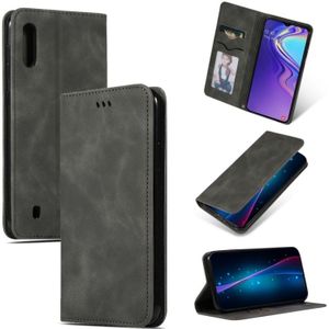 Retro huid voelen Business magnetische horizontale Flip lederen case voor Samsung Galaxy A10 (donkergrijs)