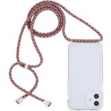 Transparante acryl airbag schokbestendige telefoon beschermhoes met Lanyard voor iPhone 12 Mini (Rood abrikoos grijze fijne lijnen)