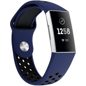 Tweekleurige ronde gat siliconen polsband horloge band voor Fitbit charge 3  polsband grootte: 130-195mm (zwart blauw)