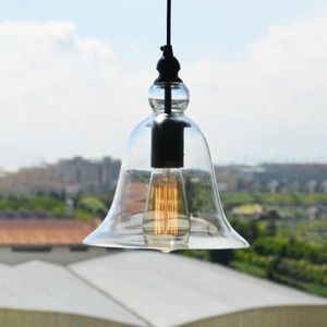 YWXLight E27 retro industrile hangende lamp kleine Bell transparant glas hanger licht (warm wit)