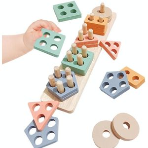 Kinderen geometrische vormen kleur bijpassende bouwstenen kolommen speelgoed (21 in 1 Macaron)