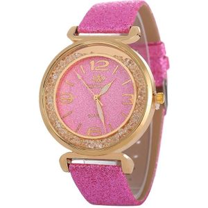 FULAIDA vrouwen Strass goud poeder PU lederen band quartz horloge (roze)