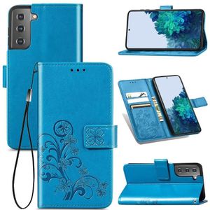 Vierbladige gesp relif gesp mobiele telefoon bescherming lederen case met Lanyard & Card Slot & Wallet & Bracket Functie Voor Samsung Galaxy S30(Blauw)