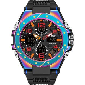 Sanda dual digitale display lichtgevende stopwatch chronograaf wekker heren quartz sport horloge (6008 symfonie blauw)