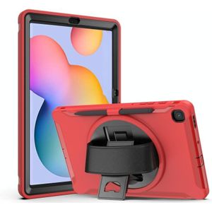 Voor Samsung Galaxy Tab S6 Lite 360 graden rotatie PC+TPU Beschermhoes met Holder & Hand Strap & Pen Slot(Rood)