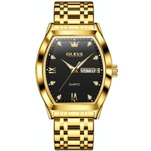OLEVS 5528 heren zakelijk dual-kalender wijnvat waterdicht quartz horloge (zwart + goud)