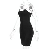 Dames sexy slim-fit jarretel jurk (kleur: zwart maat: L)